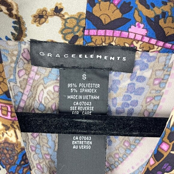 Grace Elements Top Blouse Size S Multicolor 3/4 Sleeve Paisley Polyester Spandex - Picture 5 of 9